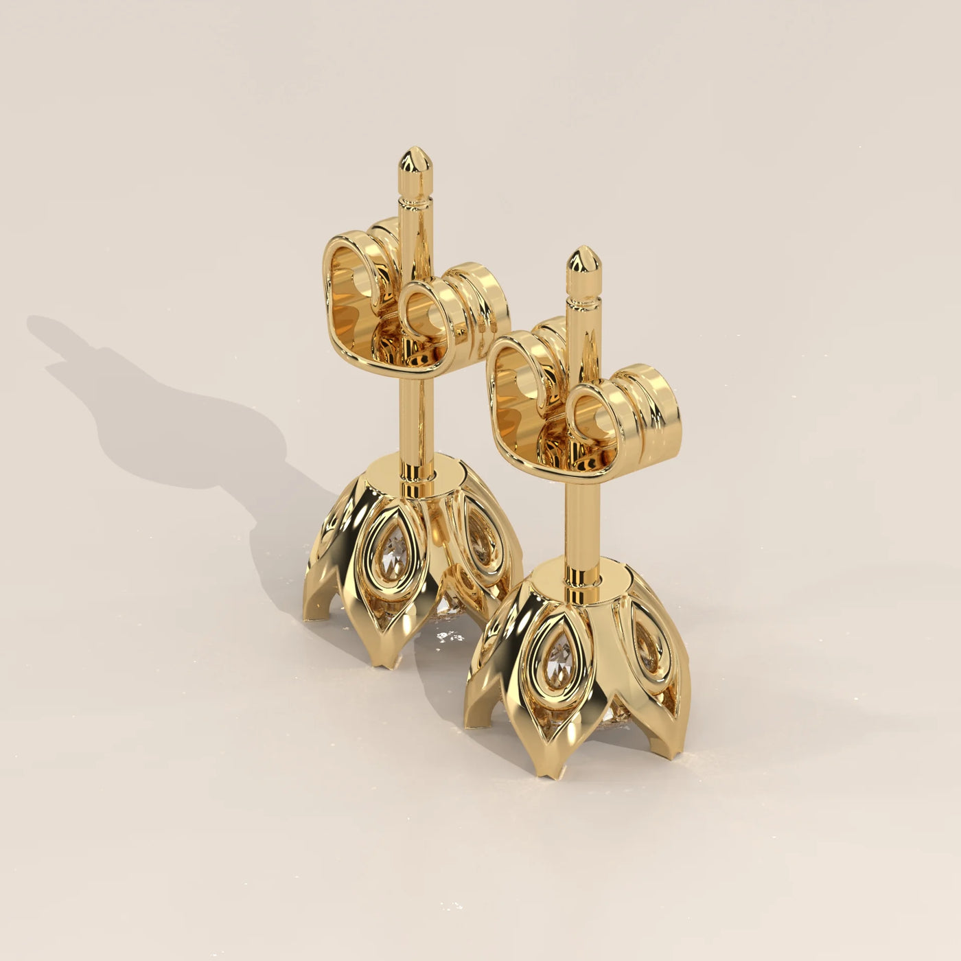 Side Profile: Round Diamond Stud Earrings with Solitaire Setting in Yellow Gold – Lab Grown – Driona Jewels