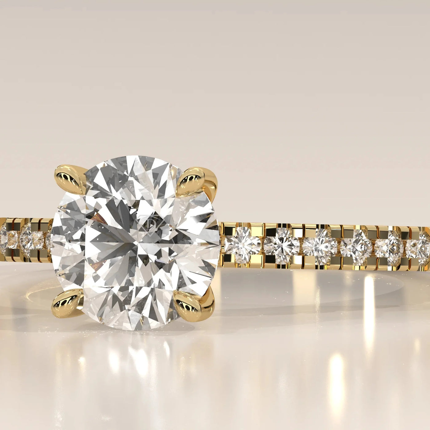Front View: Round Diamond Ring with Solitaire Setting in Yellow Gold – Lab Grown – Driona Jewels