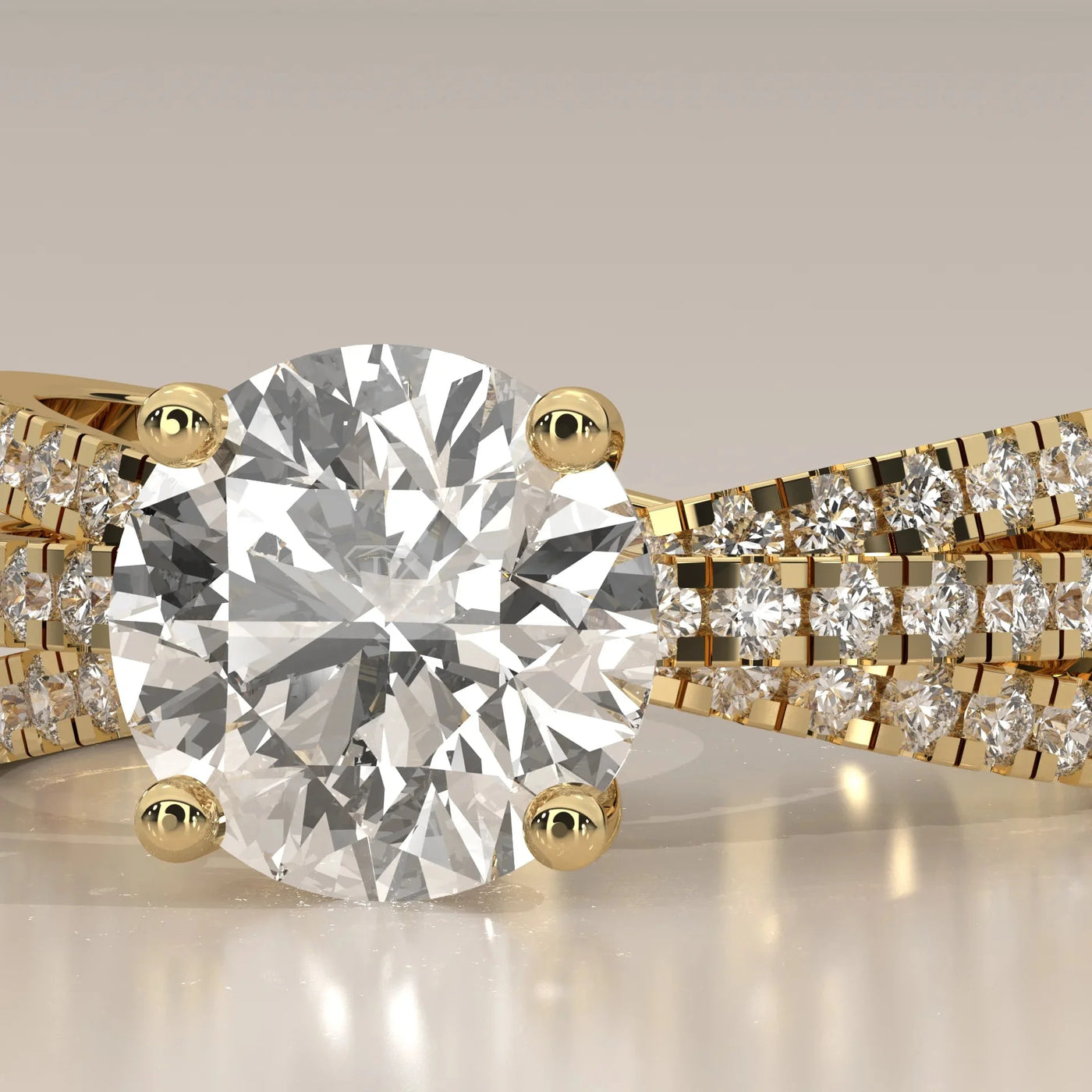 Close-Up: Round Diamond Ring with Solitaire Setting in Yellow Gold – Lab Grown – Driona Jewels