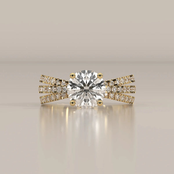 Front View: Round Diamond Ring with Solitaire Setting in Yellow Gold – Lab Grown – Driona Jewels