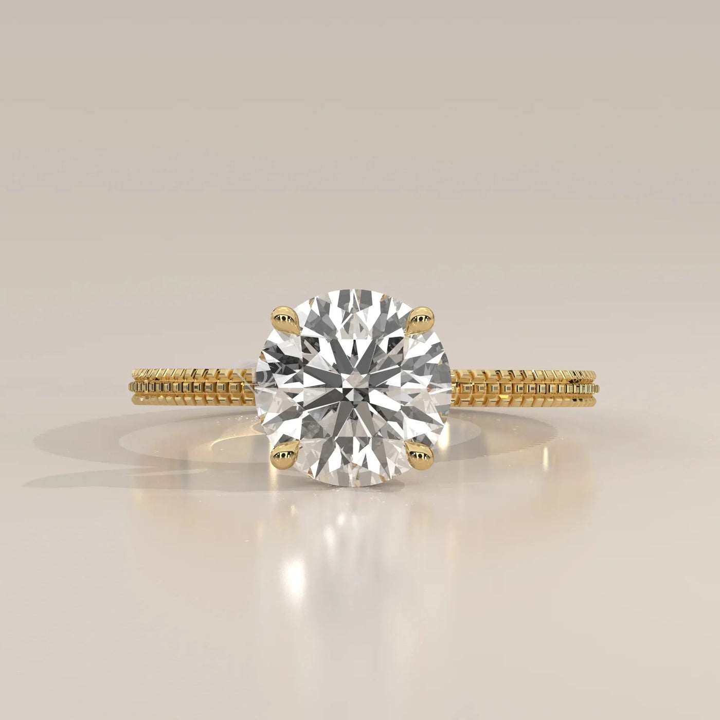 Front View: Round Diamond Ring with Solitaire Setting in Yellow Gold – Lab Grown – Driona Jewels