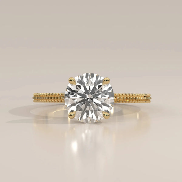 Front View: Round Diamond Ring with Solitaire Setting in Yellow Gold – Lab Grown – Driona Jewels