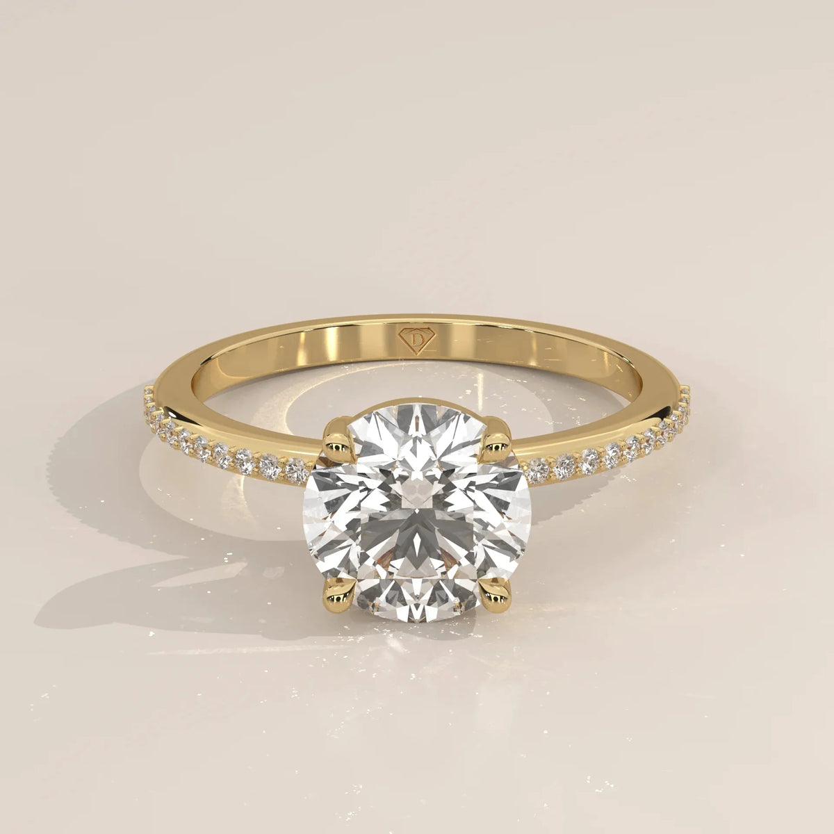 Front View: Round Diamond Engagement Ring with Pavé Setting in Yellow Gold – Lab Grown – Driona Jewels