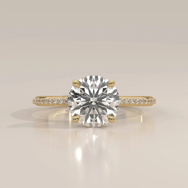 Front View: Round Diamond Engagement Ring with Pavé Setting in Yellow Gold – Lab Grown – Driona Jewels