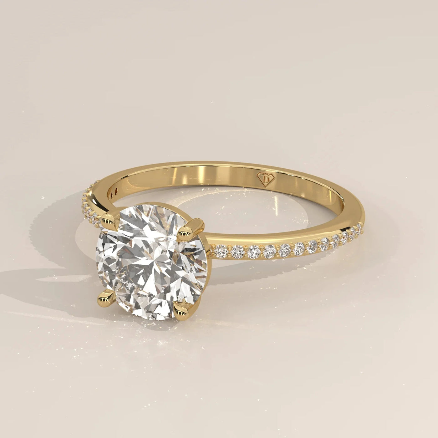 Side Profile: Round Diamond Engagement Ring with Pavé Setting in Yellow Gold – Lab Grown – Driona Jewels
