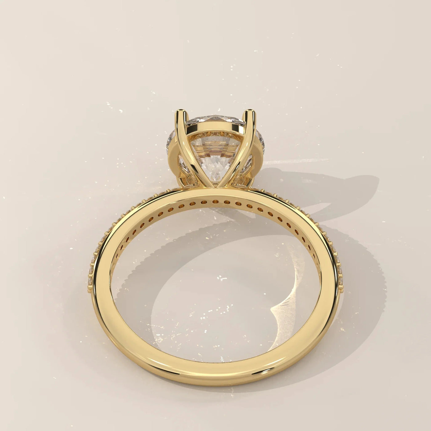 Side Profile: Round Diamond Engagement Ring with Pavé Setting in Yellow Gold – Lab Grown – Driona Jewels