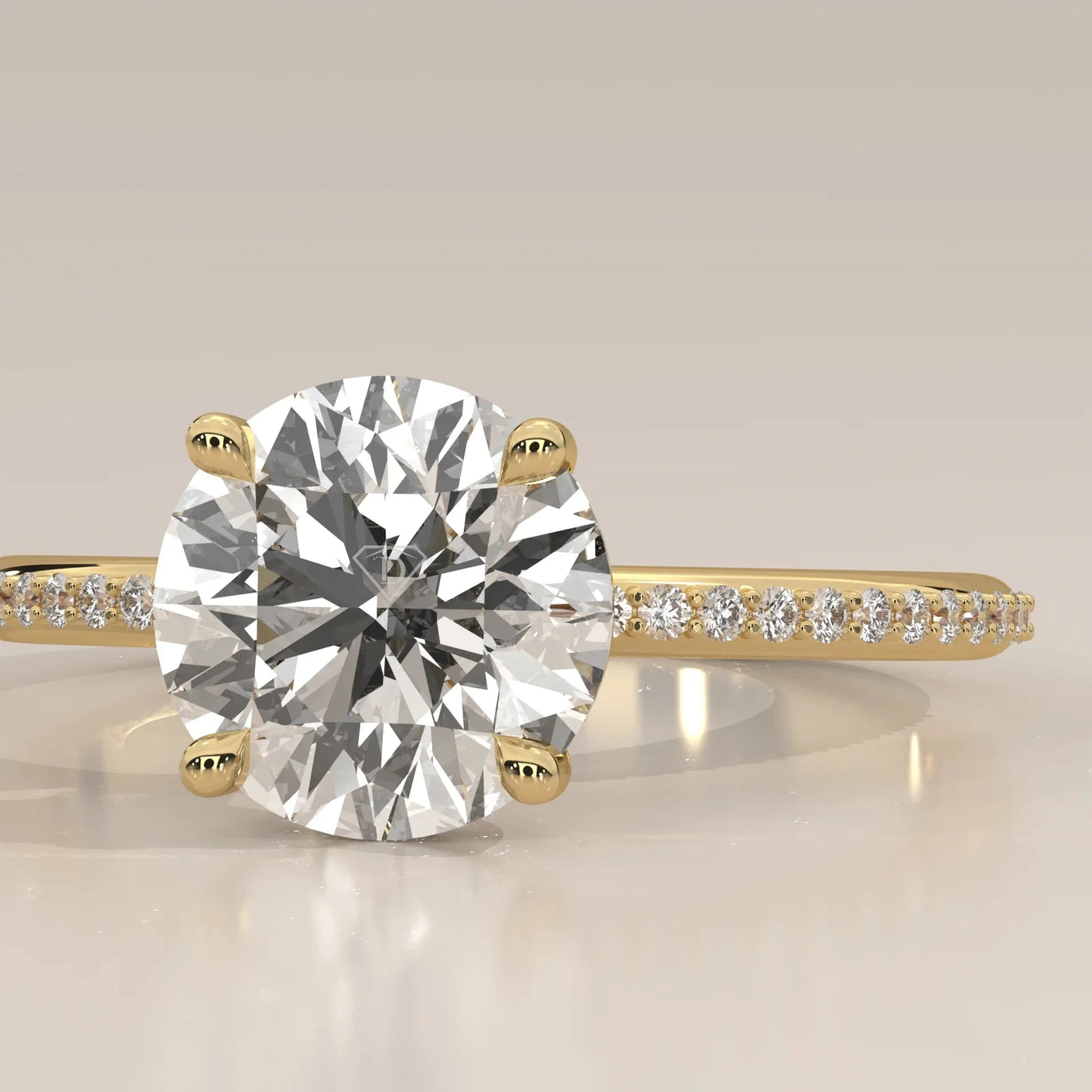 Side Profile: Round Diamond Engagement Ring with Pavé Setting in Yellow Gold – Lab Grown – Driona Jewels