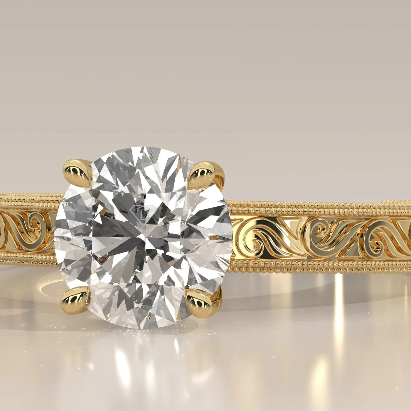 Front View: Round Diamond Ring with Solitaire Setting in Yellow Gold – Lab Grown – Driona Jewels