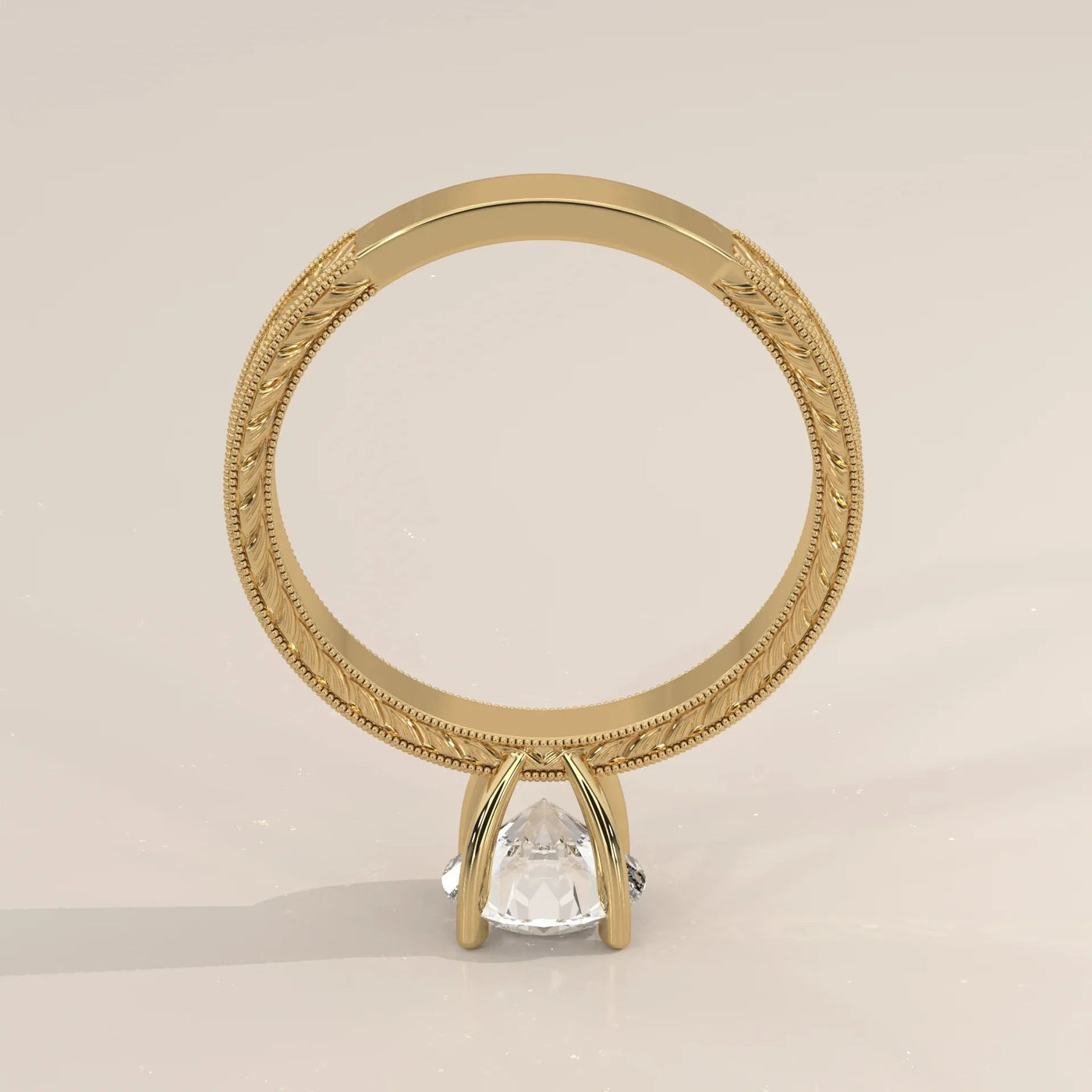Front View: Round Diamond Ring with Solitaire Setting in Yellow Gold – Lab Grown – Driona Jewels