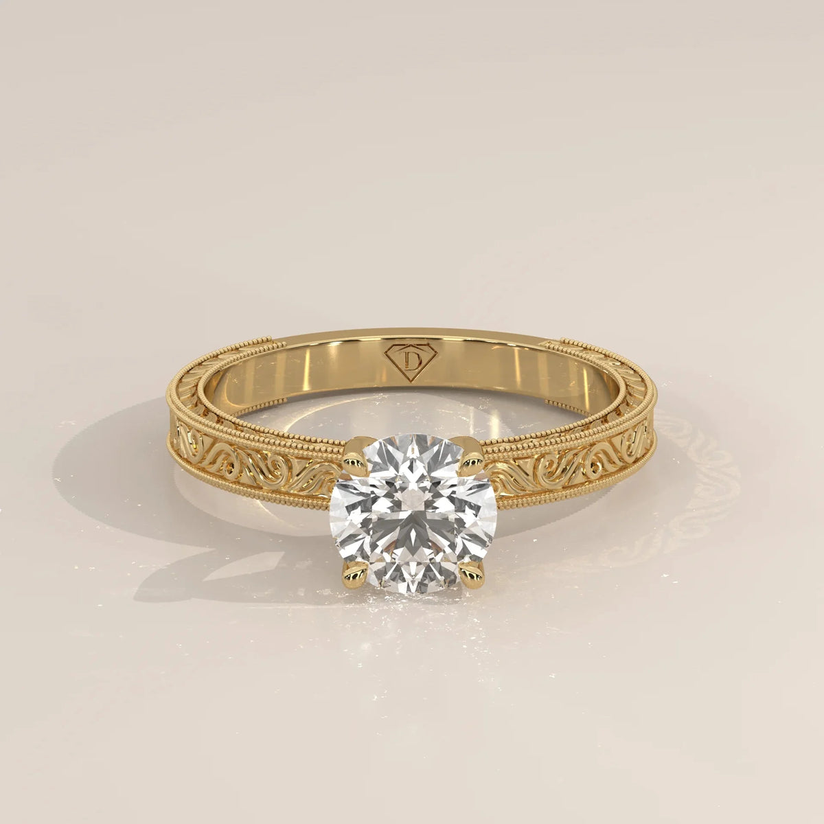 Front View: Round Diamond Ring with Solitaire Setting in Yellow Gold – Lab Grown – Driona Jewels