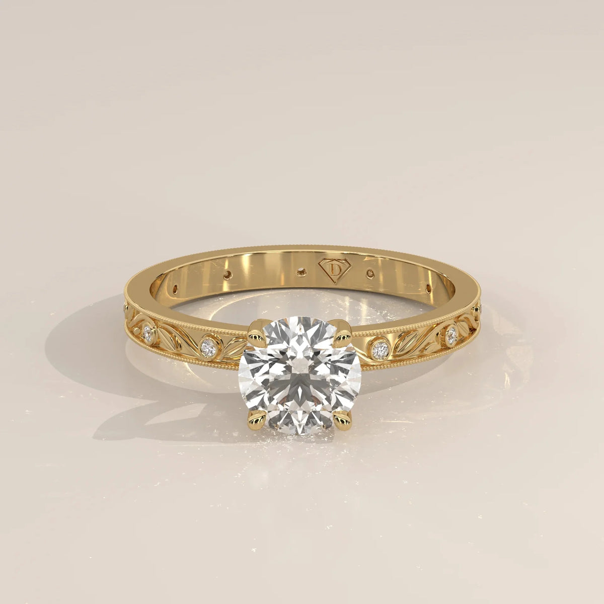 Front View: Round Diamond Ring with Solitaire Setting in Yellow Gold – Lab Grown – Driona Jewels