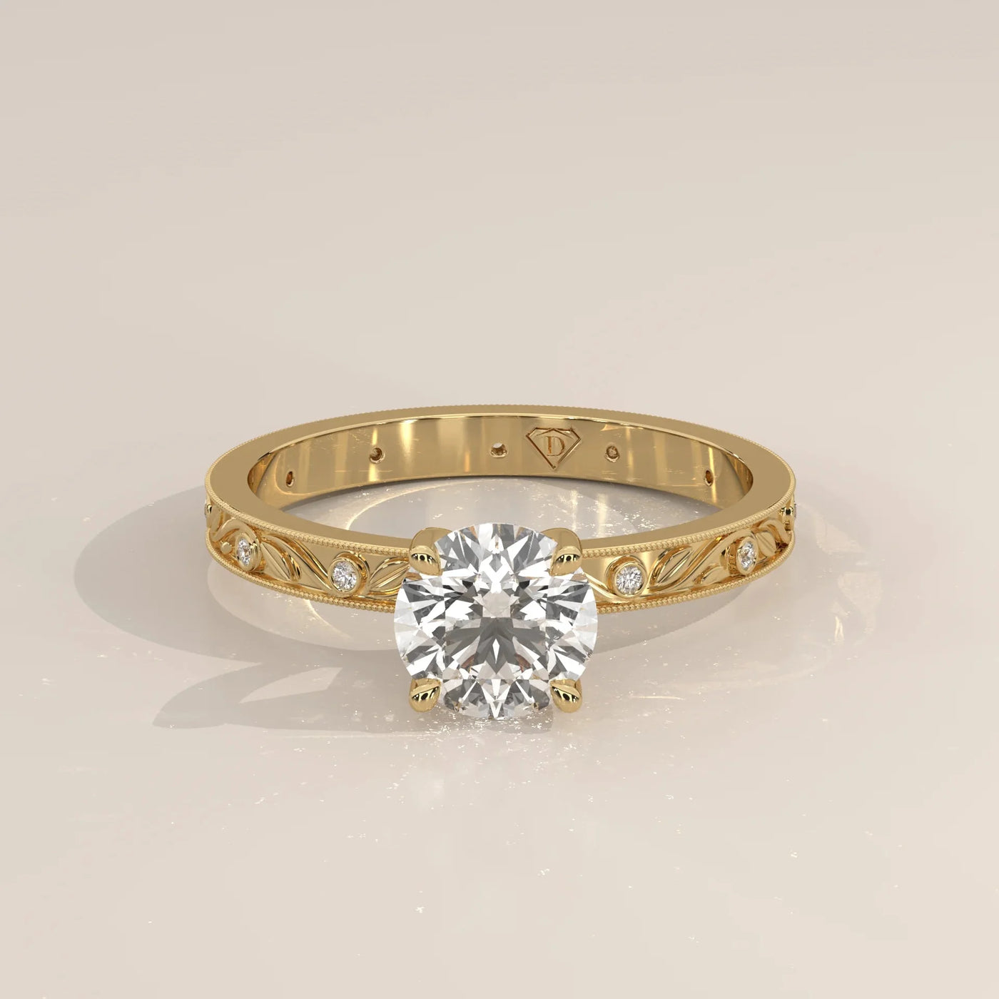 Front View: Round Diamond Ring with Solitaire Setting in Yellow Gold – Lab Grown – Driona Jewels