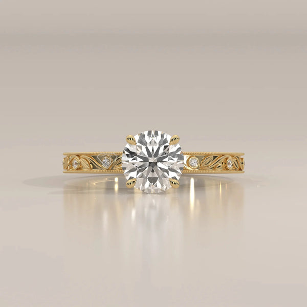 Front View: Round Diamond Ring with Solitaire Setting in Yellow Gold – Lab Grown – Driona Jewels