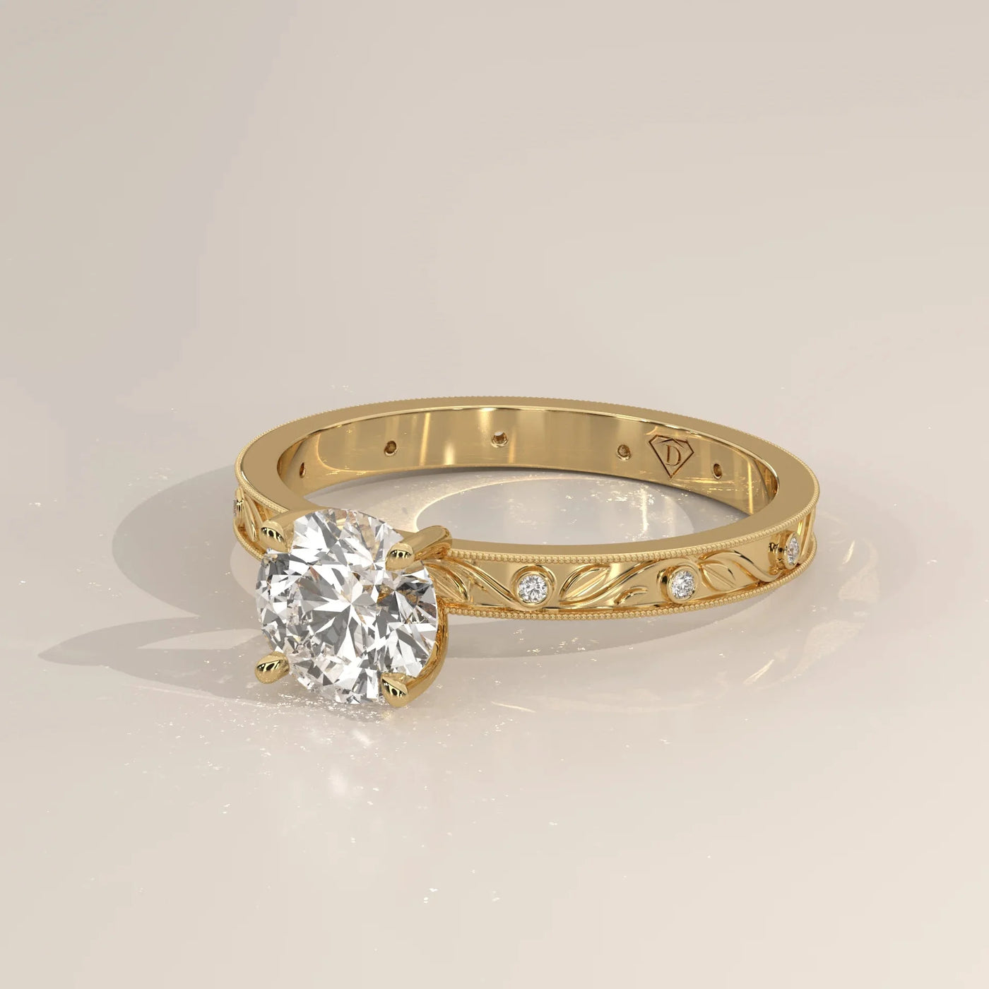 Side Profile: Round Diamond Ring with Solitaire Setting in Yellow Gold – Lab Grown – Driona Jewels