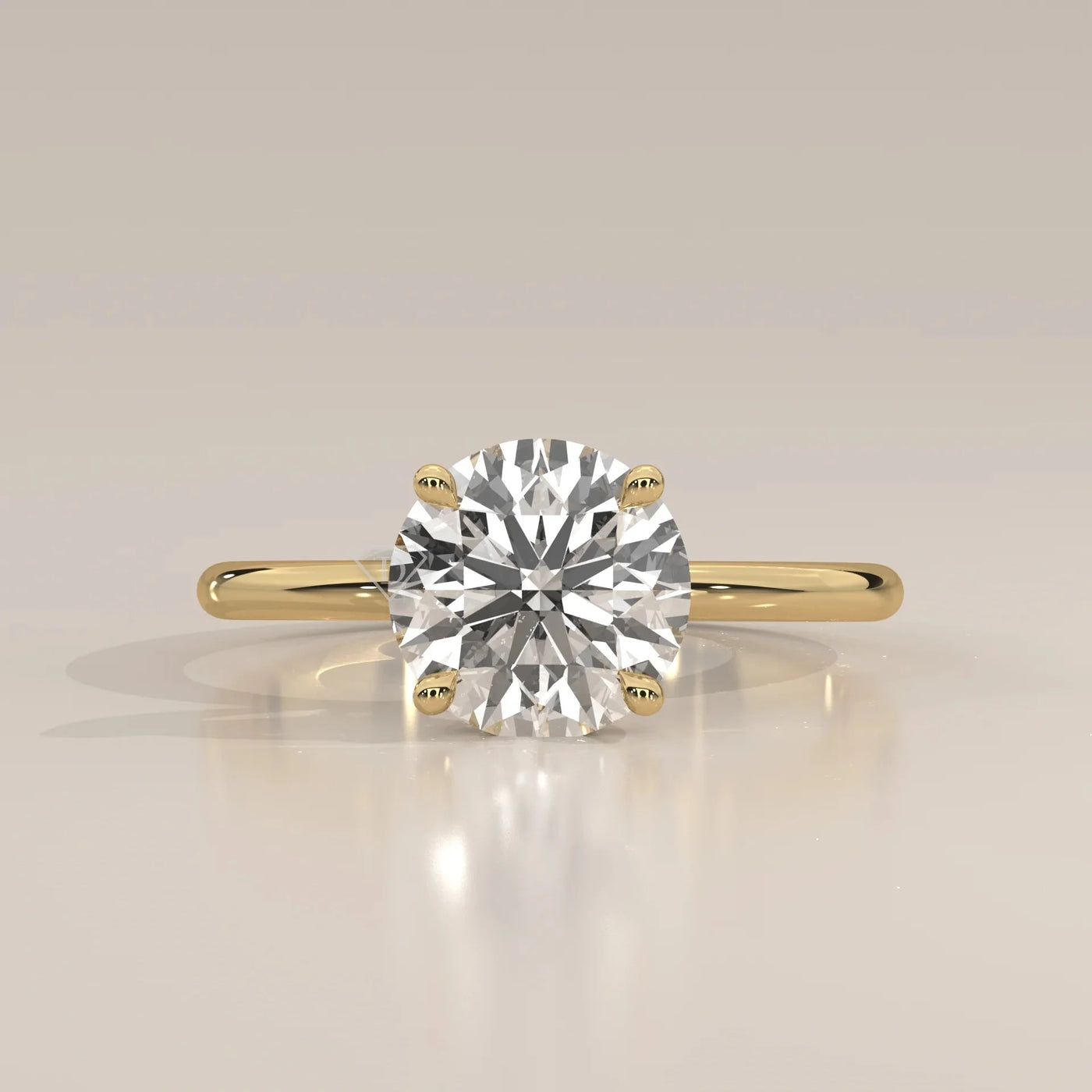 Front View: Round Diamond Ring with Solitaire Setting in Yellow Gold – Lab Grown – Driona Jewels