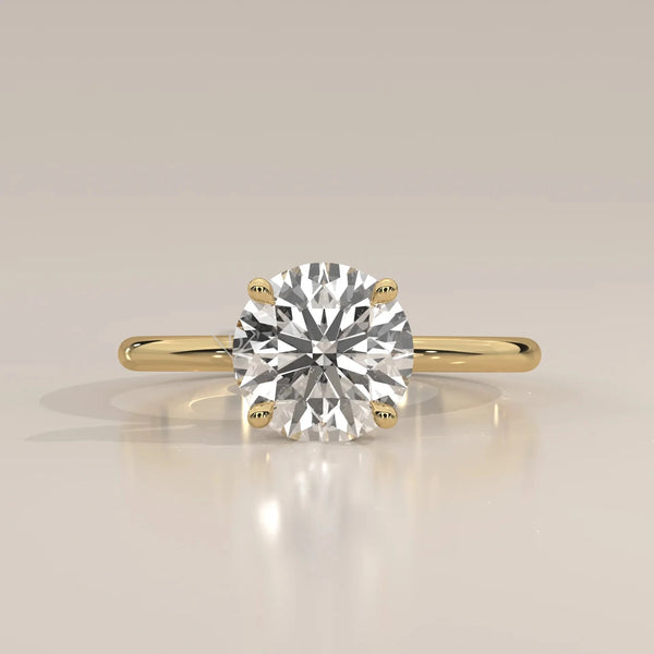 Front View: Round Diamond Ring with Solitaire Setting in Yellow Gold – Lab Grown – Driona Jewels