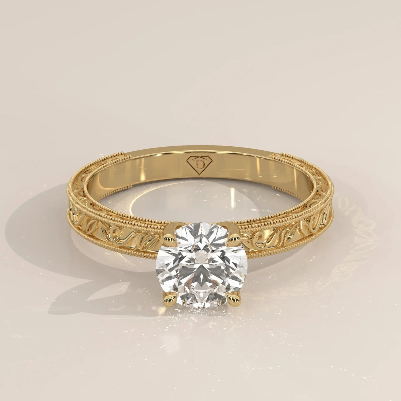 Front View: Round Diamond Ring with Solitaire Setting in Yellow Gold – Lab Grown – Driona Jewels
