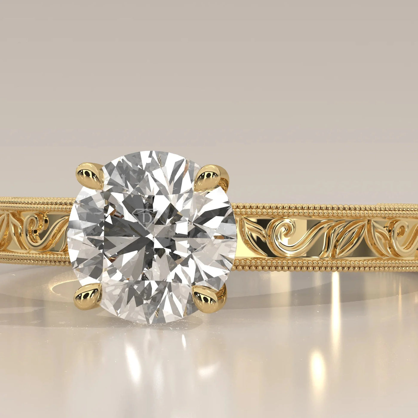 Front View: Round Diamond Ring with Solitaire Setting in Yellow Gold – Lab Grown – Driona Jewels