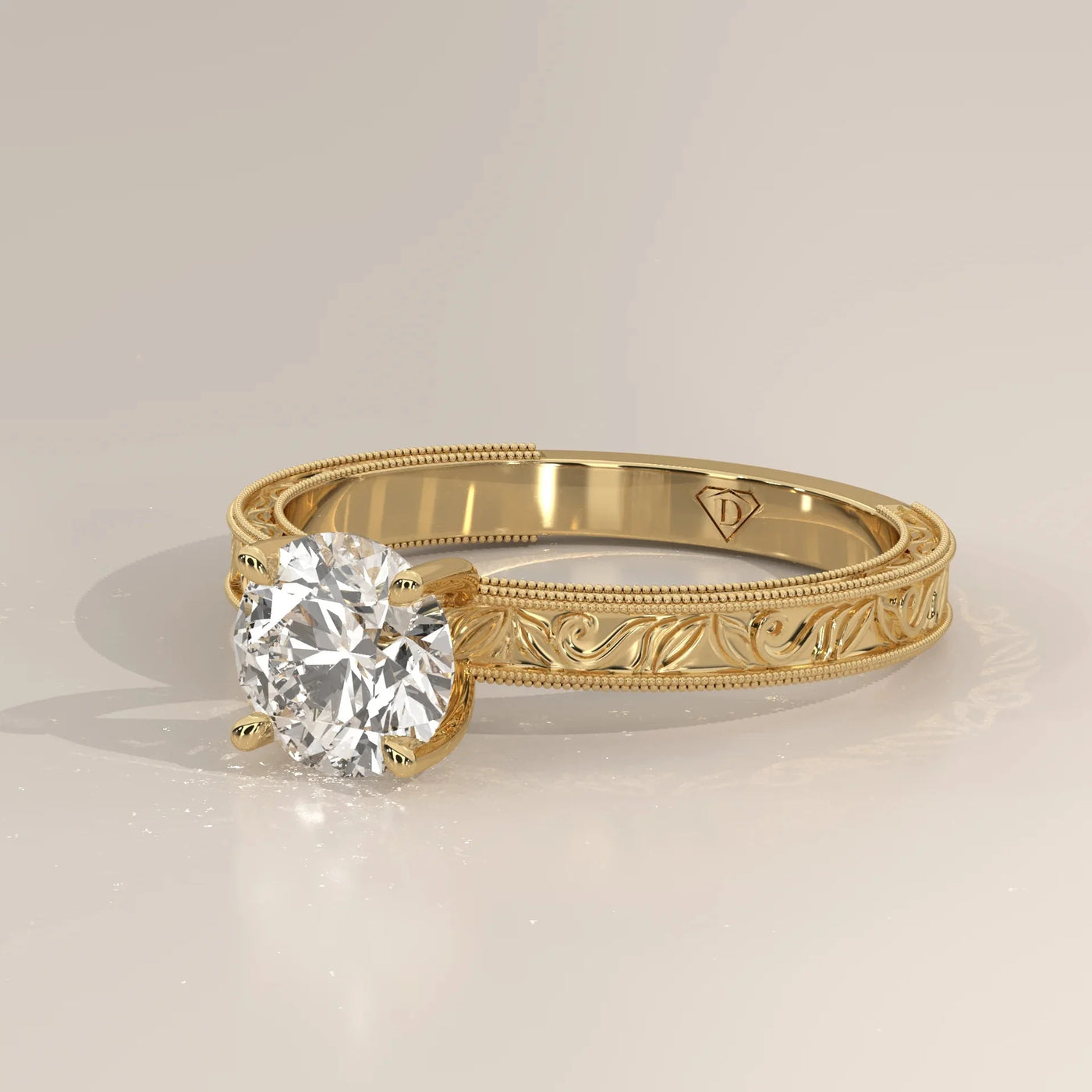 Side Profile: Round Diamond Ring with Solitaire Setting in Yellow Gold – Lab Grown – Driona Jewels