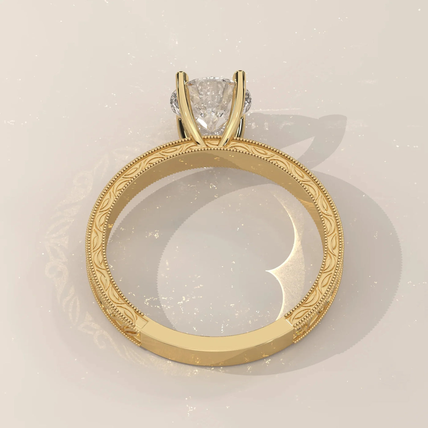 Top View: Round Diamond Ring with Solitaire Setting in Yellow Gold – Lab Grown – Driona Jewels