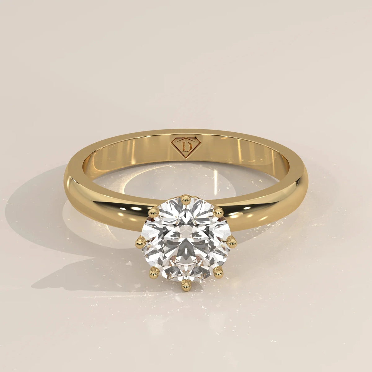 Front View: Round Diamond Ring with Solitaire Setting in Yellow Gold – Lab Grown – Driona Jewels