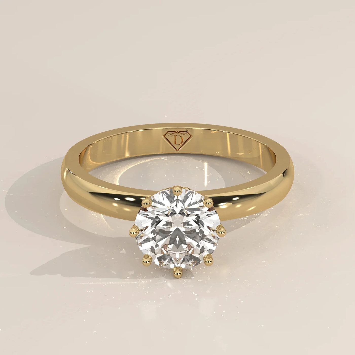 Front View: Round Diamond Ring with Solitaire Setting in Yellow Gold – Lab Grown – Driona Jewels