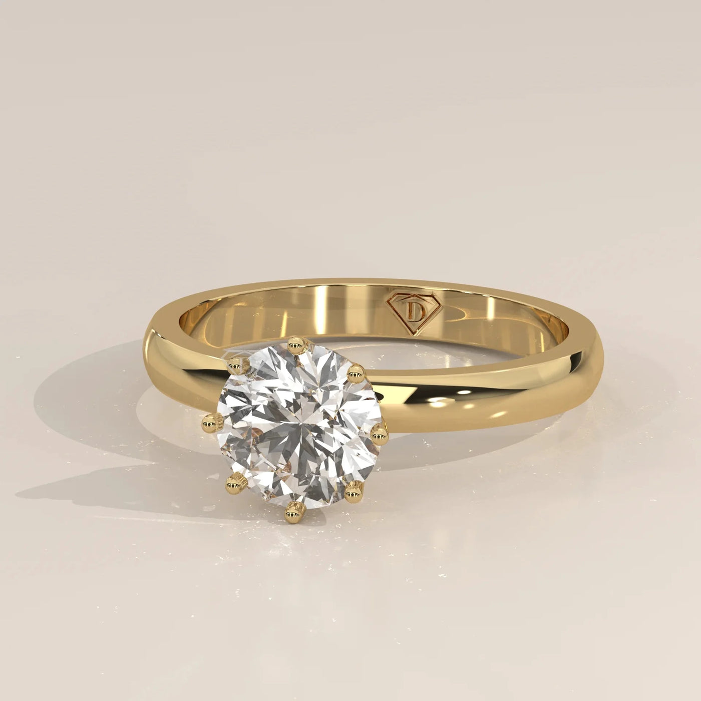 Front View: Round Diamond Ring with Solitaire Setting in Yellow Gold – Lab Grown – Driona Jewels