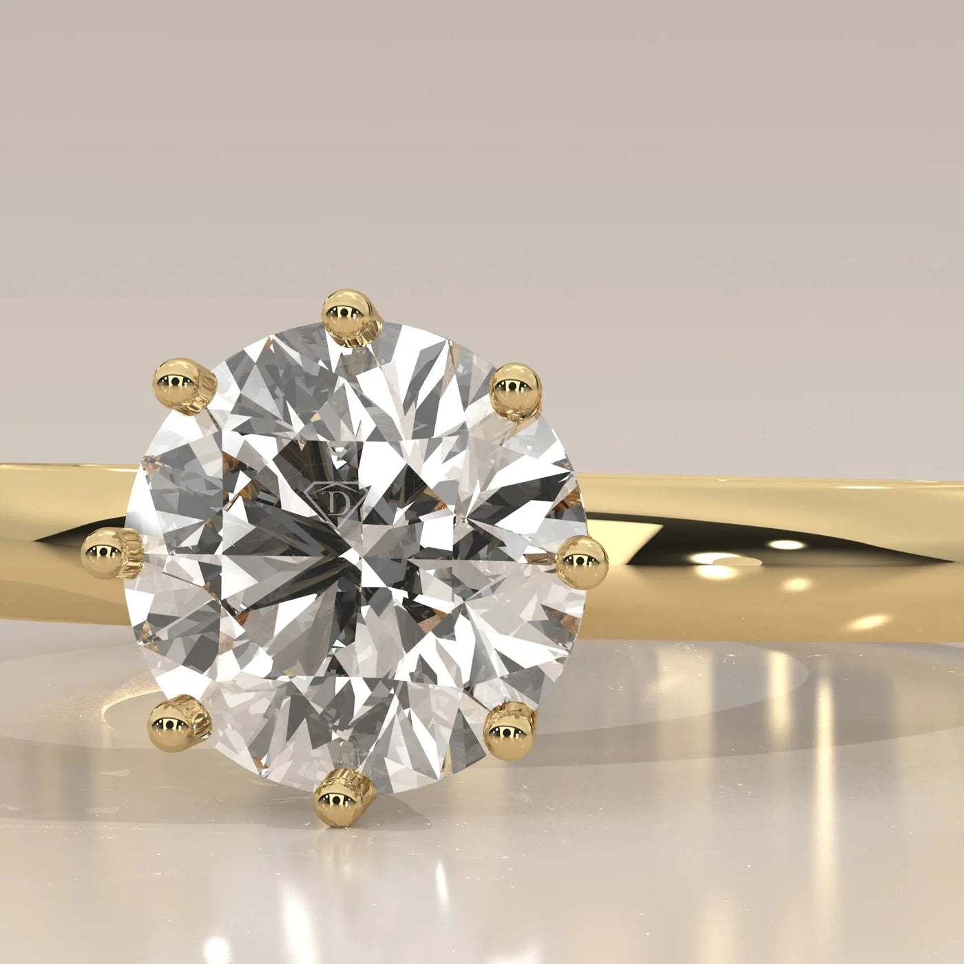 Front View: Round Diamond Ring with Solitaire Setting in Yellow Gold – Lab Grown – Driona Jewels