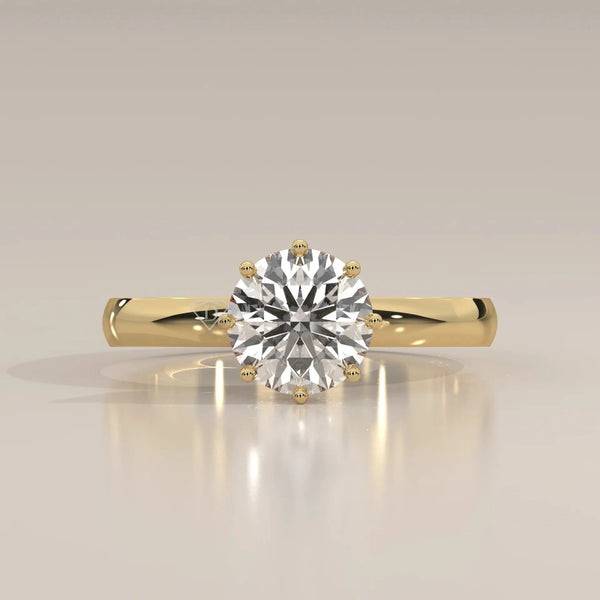 Front View: Round Diamond Ring with Solitaire Setting in Yellow Gold – Lab Grown – Driona Jewels
