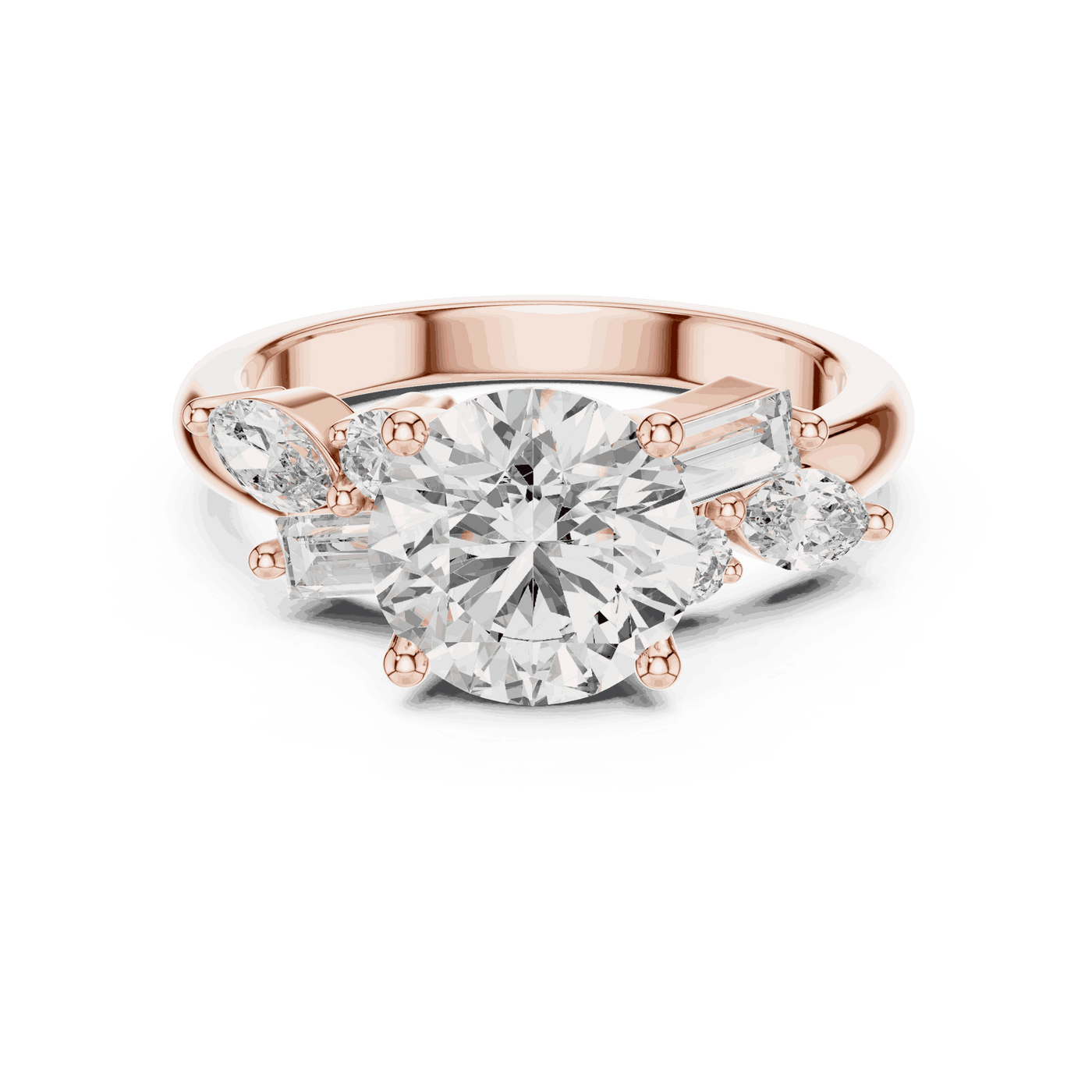 Round Lab Grown Diamond Ring with Mixed Shape Side Stones