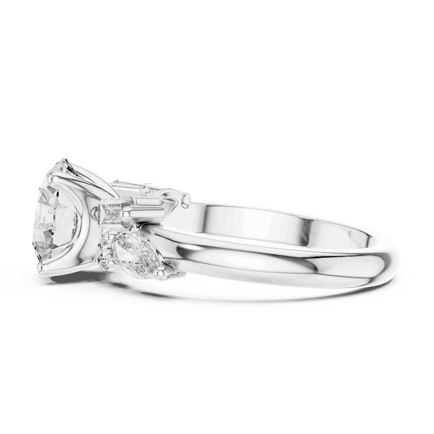 Round Lab Grown Diamond Ring with Mixed Shape Side Stones