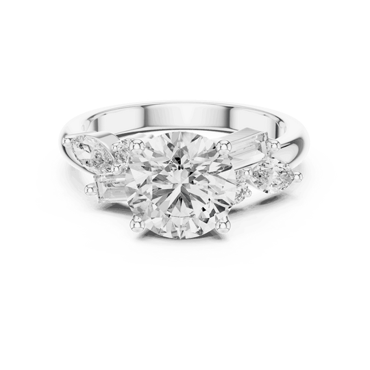Driona Jewels Round Cut Three Stone Engagement Ring with Side Diamonds