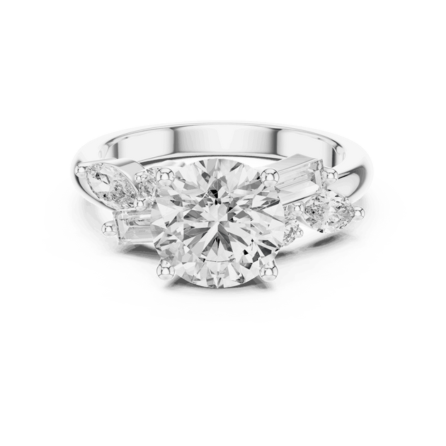 Driona Jewels Round Cut Three Stone Engagement Ring with Side Diamonds