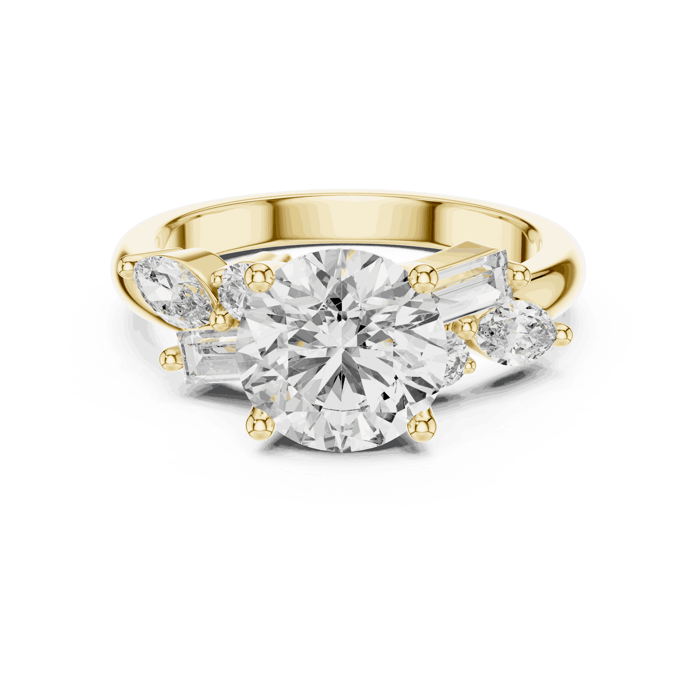 Round Lab Grown Diamond Ring with Mixed Shape Side Stones