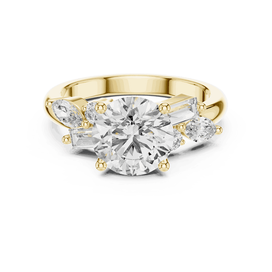 Driona Jewels Round Cut Three Stone Engagement Ring with Side Diamonds