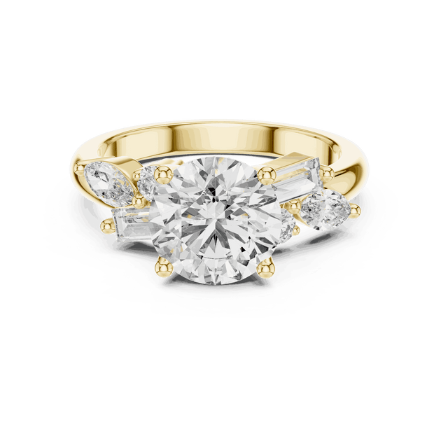 Driona Jewels Round Cut Three Stone Engagement Ring with Side Diamonds