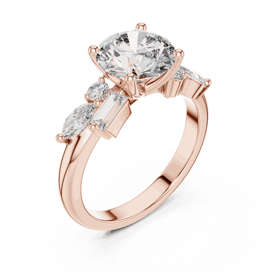 Driona Jewels Round Cut Three Stone Engagement Ring with Side Diamonds