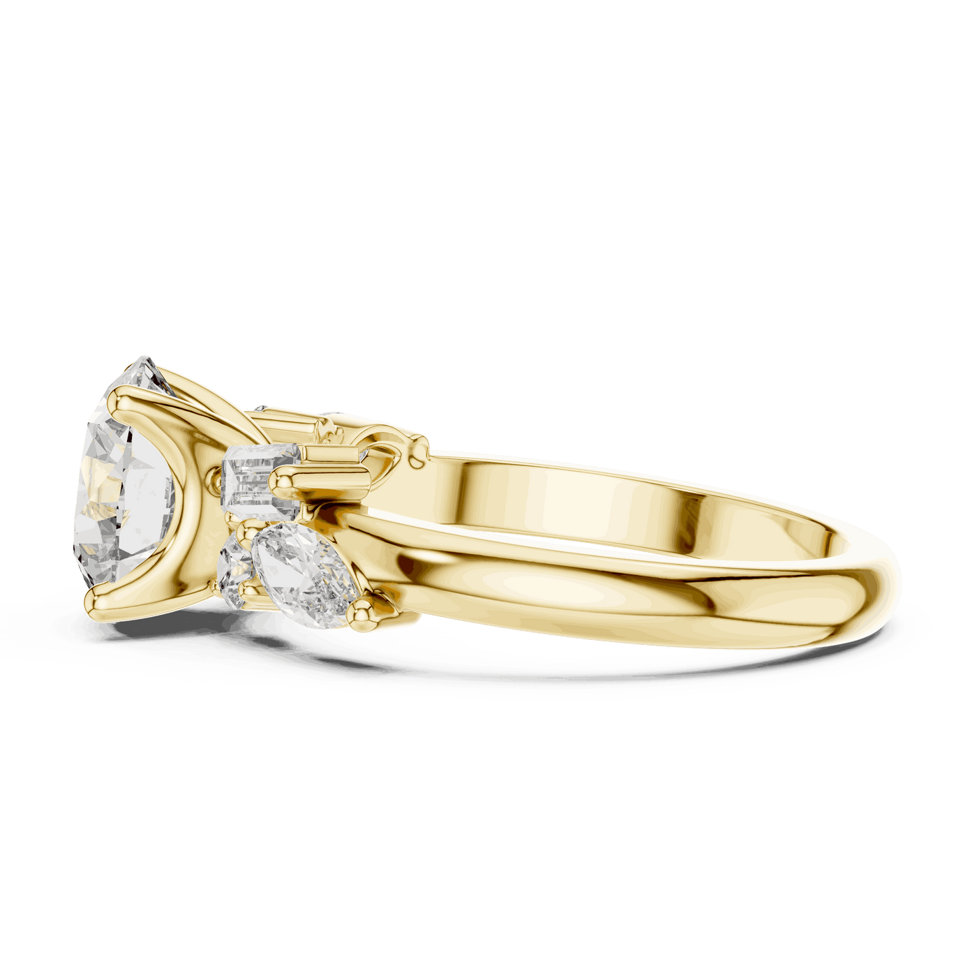 Round Lab Grown Diamond Ring with Mixed Shape Side Stones