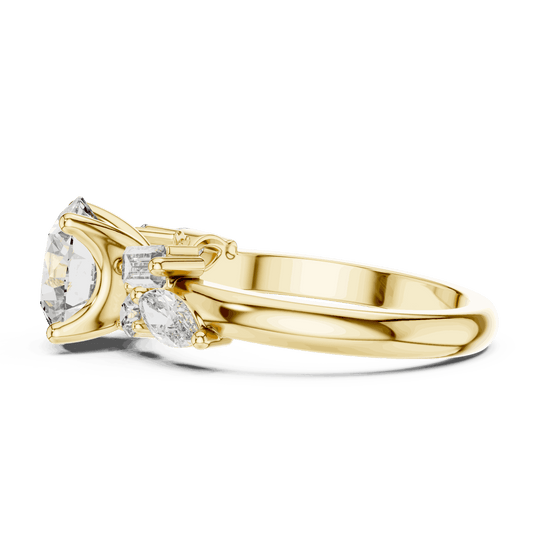 Driona Jewels Round Cut Three Stone Engagement Ring with Side Diamonds