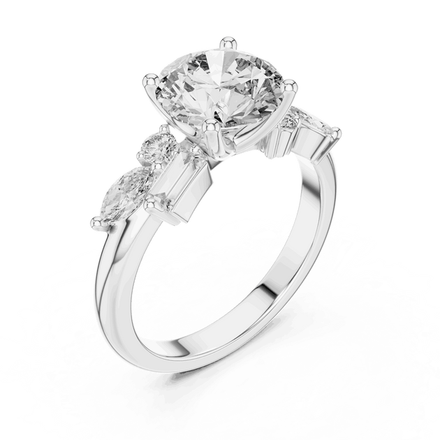 Driona Jewels Round Cut Three Stone Engagement Ring with Side Diamonds