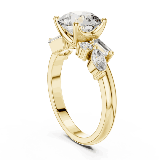 Driona Jewels Round Cut Three Stone Engagement Ring with Side Diamonds