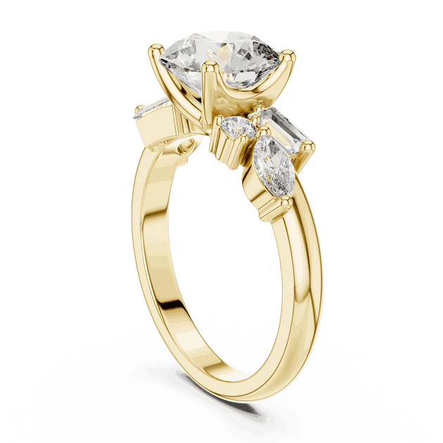 Driona Jewels Round Cut Three Stone Engagement Ring with Side Diamonds