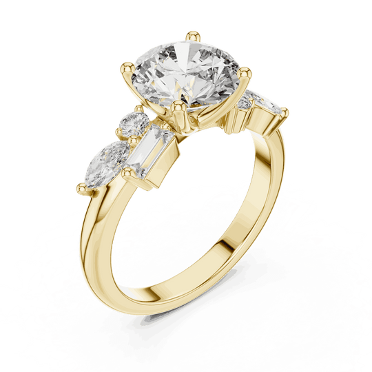 Driona Jewels Round Cut Three Stone Engagement Ring with Side Diamonds