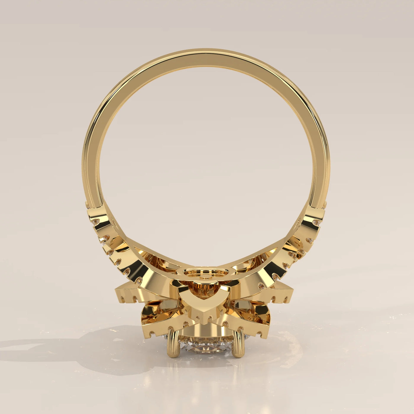 Front View: Round Diamond Engagement Ring with Halo Setting in Yellow Gold – Lab Grown – Driona Jewels