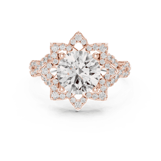 Driona Jewels Starburst Diamond Halo Engagement Ring - Round Cut Vintage