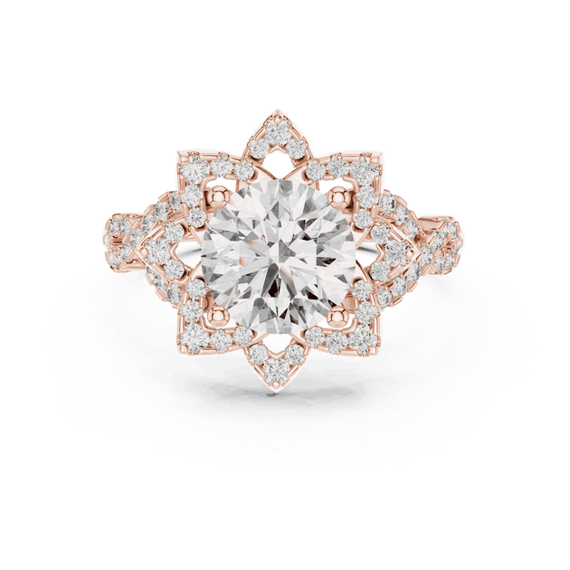 Driona Jewels Starburst Diamond Halo Engagement Ring - Round Cut Vintage