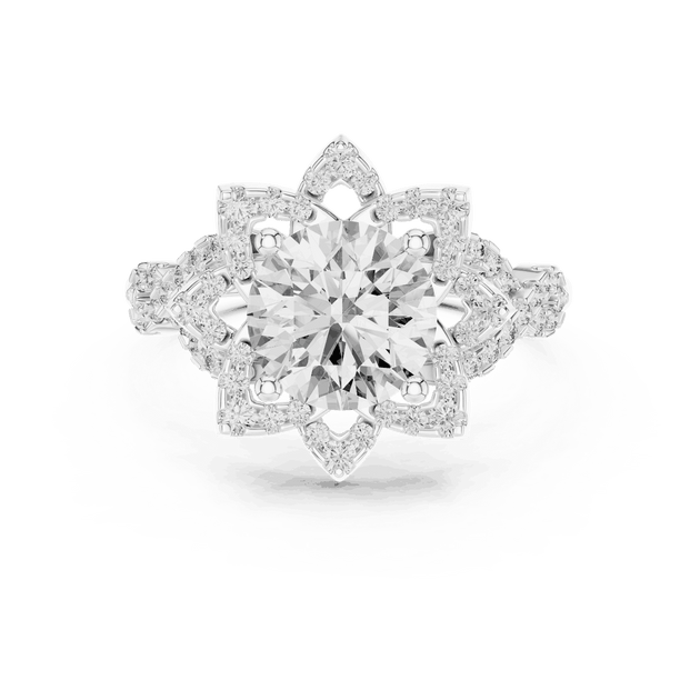Driona Jewels Starburst Diamond Halo Engagement Ring - Round Cut Vintage