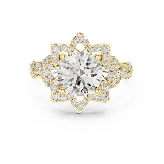 Driona Jewels Starburst Diamond Halo Engagement Ring - Round Cut Vintage