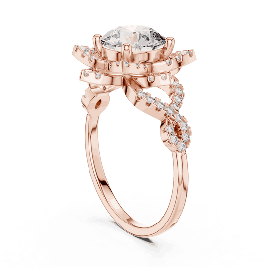 Driona Jewels Starburst Diamond Halo Engagement Ring - Round Cut Vintage