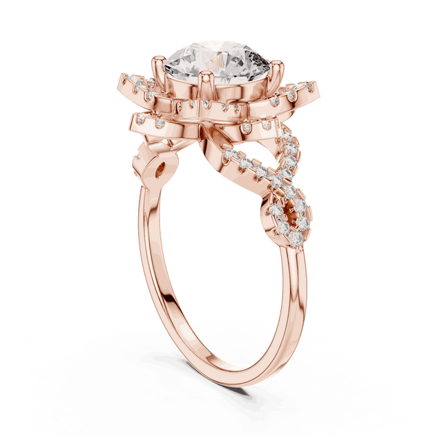 Driona Jewels Starburst Diamond Halo Engagement Ring - Round Cut Vintage
